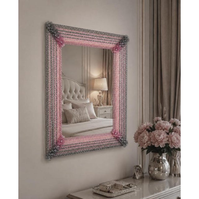 Venetian Rectangular Pink and Grey Murano Glass Mirror, 1970 For Sale - Image 4 of 13