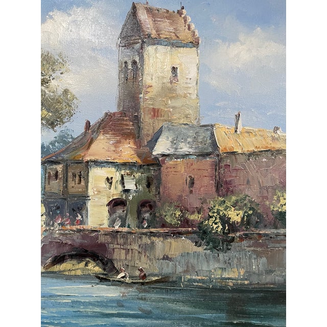 Late 20th Century Late 20th Century X Rabous House Boat River and Fishermans Oil on Canvas For Sale - Image 5 of 5