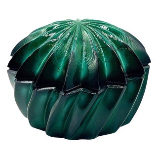 1920s Czech Art Deco Green Malachite Marbled Art Glass Trinket Box For Sale