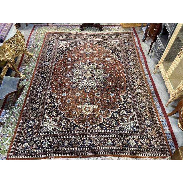 Textile Large Hand-Knotted Ghom Rug For Sale - Image 7 of 7
