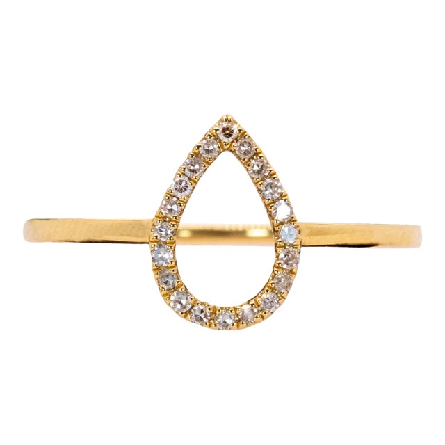 Fine Natural Diamond Pear Halo Ring: Solid 14k Gold – Elegant Statement Jewelry, Size 6.75 For Sale