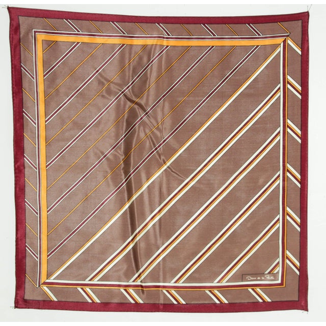 Oscar de la Renta Brown Silk Scarf Pocket Square Handkerchief For Sale - Image 10 of 12