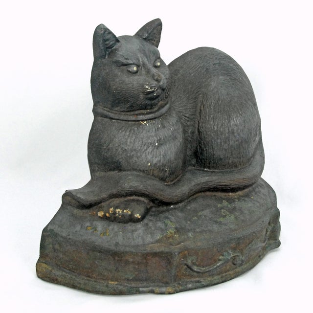 1900 - 1909 Large Antique Cast Iron Cat Doorstop Heavy Circa 1900 For Sale - Image 5 of 7