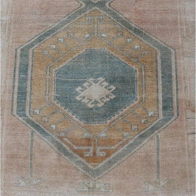 Turkish Vintage Oushak Runner With Medallions and Soft Pastel Colors 3'6 X 12'6 For Sale - Image 4 of 10