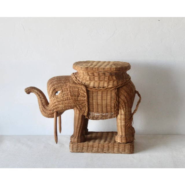 Vivai del Sud 1970s Vivai Del Sud Style Wicker Elephant Side Table Stand Base For Sale - Image 4 of 14