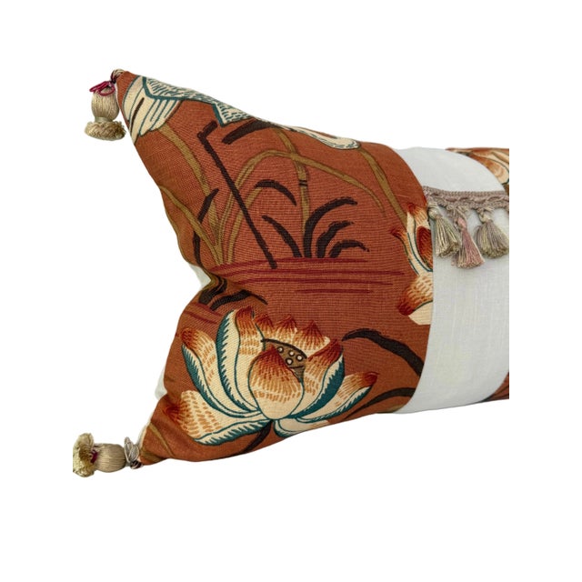 2020s Lotus Tassels Lumbar Pillow 12″ × 19″ For Sale - Image 5 of 6