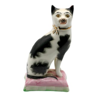 1920s Staffordshire Ware William Kent Ceramic Cat on Cushion Figurine - 4" For Sale