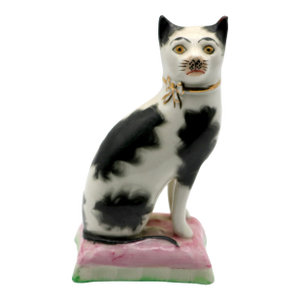 1920s Staffordshire Ware William Kent Ceramic Cat on Cushion Figurine - 4"