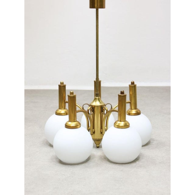 Mid-Century Italian Brass and Opaline Chandelier For Sale - Image 16 of 17