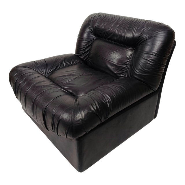 Italian Model Panarea Lounge Chair in Black Leather attributed to Lev & Lev, 1970s For Sale
