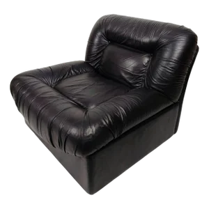 Italian Model Panarea Lounge Chair in Black Leather attributed to Lev & Lev, 1970s