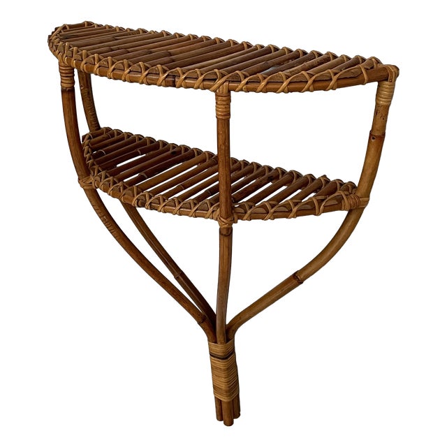 Mid-Century Modern Italian Wall Console in Rattan, 1960s For Sale
