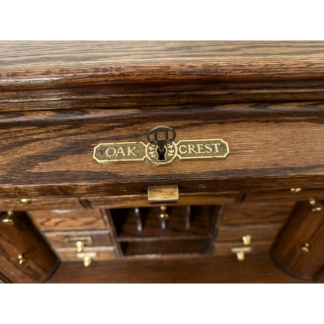 Late 20th Century Oak Rolltop Desk (Oak Crest) With Oak Chair For Sale - Image 15 of 18