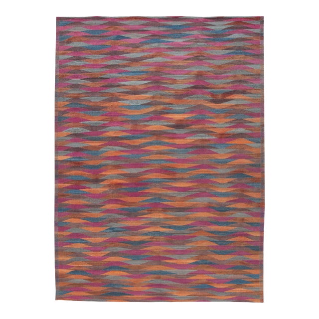 Colorful Modern Flatweave Kilim Room Size Wool Rug For Sale
