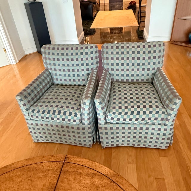 Contemporary Pair of R Jones Checkerboard Club Chairs For Sale - Image 3 of 9