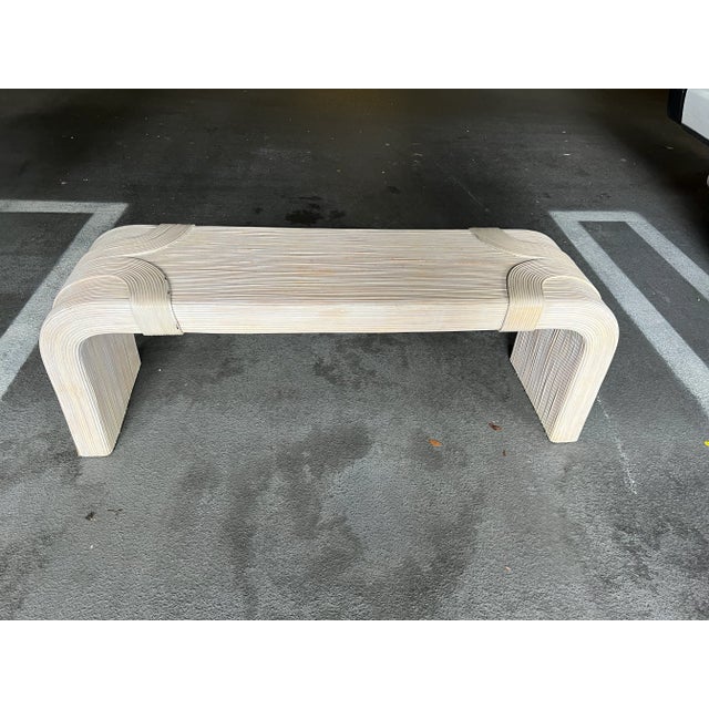 1970's Betty Cobonpue Scultura Pencil Reed Rattan Bench sold as found in vintage condition showing normal signs of wear...