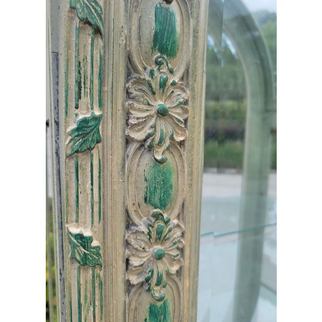 Rare Massive Vintage Serge Roche Carved Arched Glass 5 Shelf Palm Beach Regency Etagere China Cabinet For Sale - Image 12 of 14
