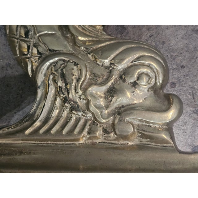 Metal Pair of Virginia Metalcrafters Brass Dolphin Andirons Rare For Sale - Image 7 of 13