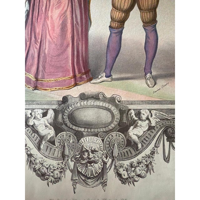 Beige Henri III French Court Costume Royal Couple, 1847, Lithograph For Sale - Image 8 of 9
