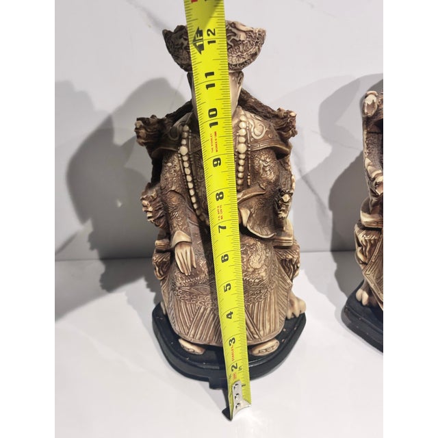 White Pair of Antique Chinese Emperor & Two Empress Carved Oriental Figurines - For Sale - Image 8 of 12