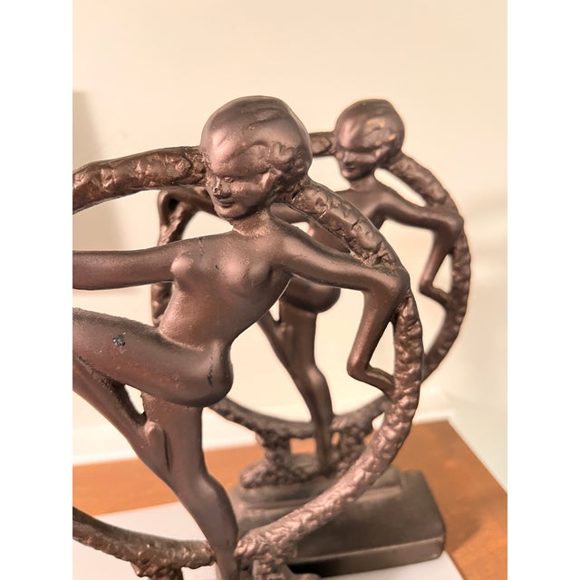 Art Deco 1930s Art Deco Nude Dancer Cast Iron Bookends For Sale - Image 3 of 8