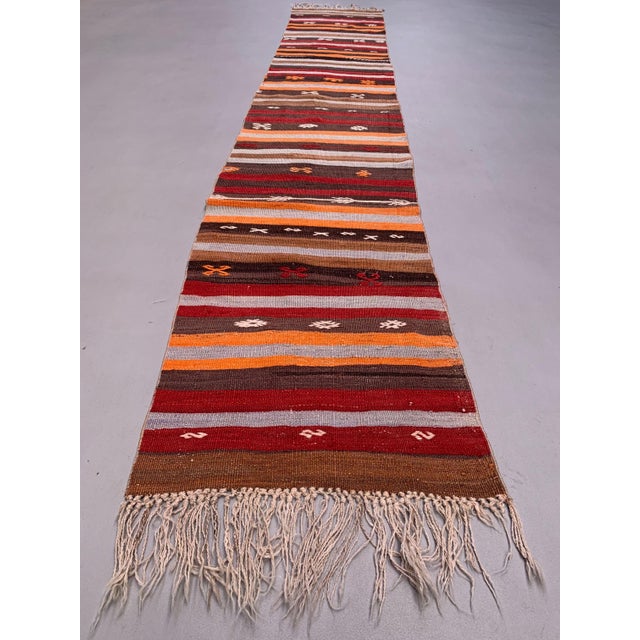 Textile Turkish Narrow Kilim Runner Rug For Sale - Image 7 of 7