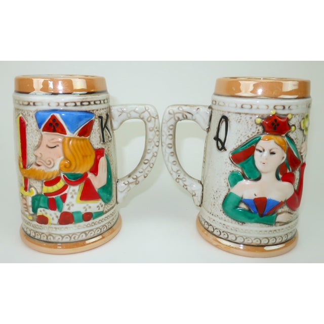 Lustreware King & Queen Playing Card Beer Steins Novelty Barware, a Pair For Sale - Image 4 of 12