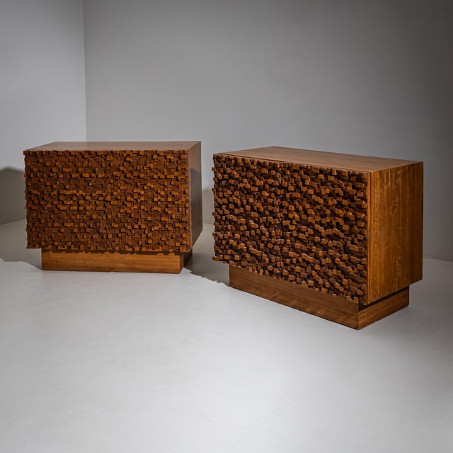 Late 20th Century Pair of contemporary Italian Sideboards with Brutalist Surface Design For Sale - Image 11 of 12
