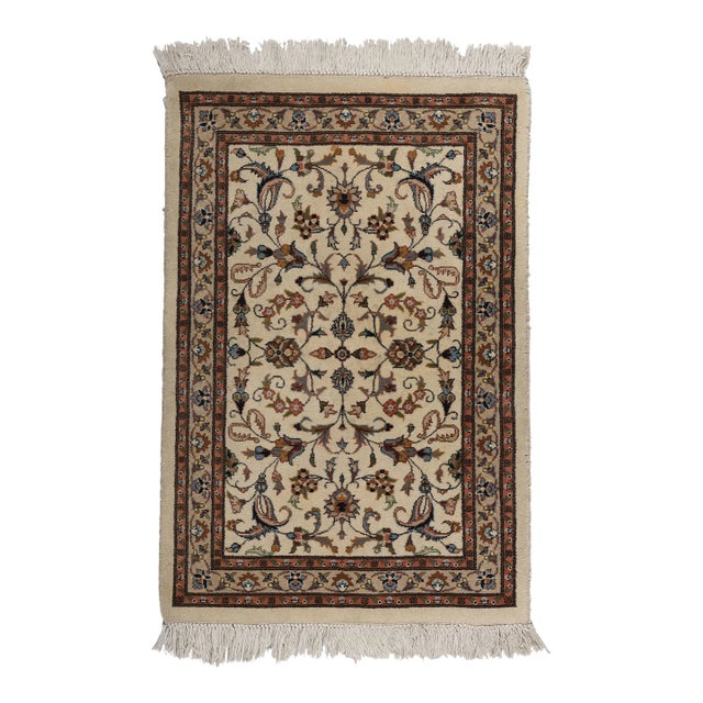 Vintage Beige Indian Kashan Rug - 02'01 X 03'02 For Sale
