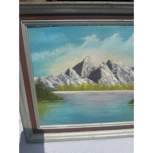 1990s Framed Waterside Mountain Landscape Painting on Canvas, Signed by the Artist For Sale In Atlanta - Image 6 of 8