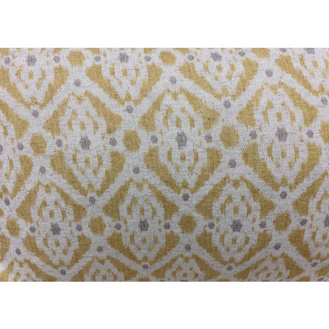 Early 21st Century Pair of Large Bolster Pillows With a Classic Geometric Pattern in Yellow & Gray - Made in Uk. For Sale - Image 5 of 8