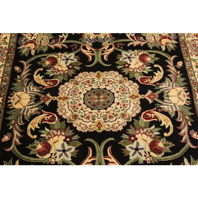 Shabby Chic Medallion 1990's Pak-Persian Black/Beige Wool Rug - 4'2'' X 6'2'' For Sale - Image 4 of 9
