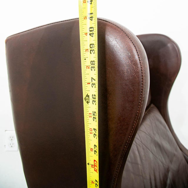 Mid Century Danish Modern Lounge Chair Wingback Brown Leather High Back Seat MCM For Sale - Image 11 of 11
