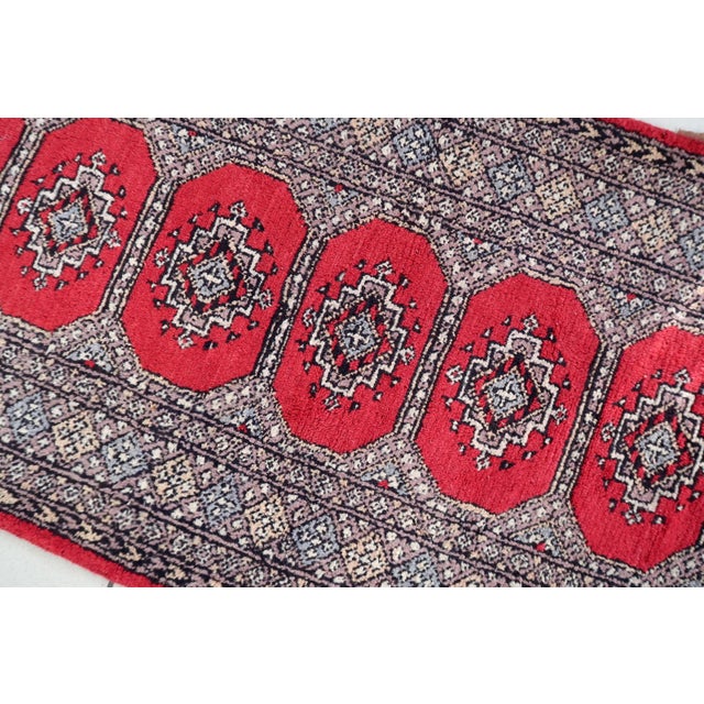 Burgundy 1950s, Mid-Century Vintage Uzbek Bukhara Style Wool Runner 2.8' X 7.9' For Sale - Image 8 of 12
