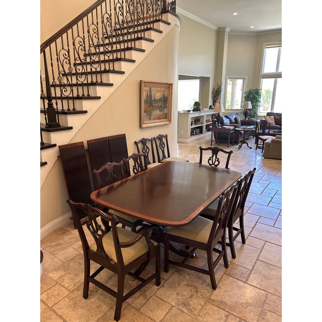 Wood Chippendale Banded Mahogany Dining Table and Chairs For Sale - Image 7 of 8