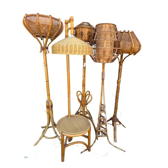 Rattan Floor Lamp in the style of Louis Sognot, France, 1950s For Sale - Image 12 of 15