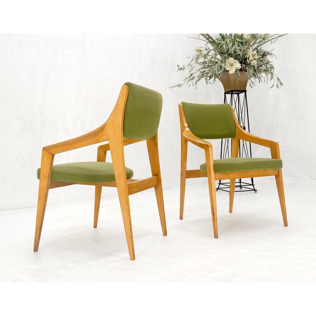 Green Pair of c1950s Blond Birch Scandinavian Swedish Arm Chairs Green Upholstery For Sale - Image 8 of 15