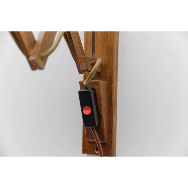 Scandinavian Scissor Wall Lamp in Wood and Fabric, 1960s For Sale - Image 15 of 18