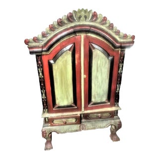 Dutch Colonial Antique 19th Century Liquor Cabinet With Bonnet Top and Ball and Claw Legs For Sale