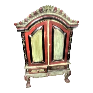 Dutch Colonial Antique 19th Century Liquor Cabinet With Bonnet Top and Ball and Claw Legs