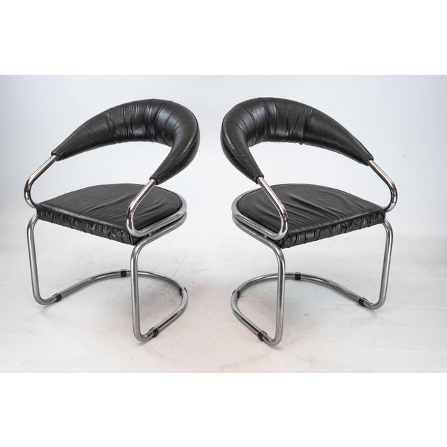 Black Chrome and Faux Leather Chairs by Giotto Stoppino, Italy, 1970s, Set of 2 For Sale - Image 8 of 13