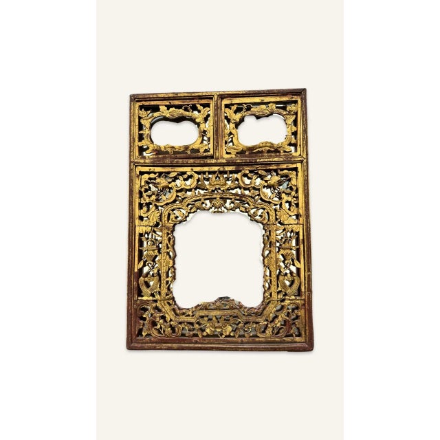 Chinese Pair of Early 20th Century Red Lacquered Gilded Chinese Screens Converted to Mirrors For Sale - Image 3 of 12