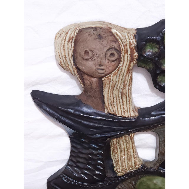 Mid-Century Art Pottery Wall Tile by Elisabeth Vandeweghe, Belgium, 1960s, in Flawless conditions. Designed 1970 to 1979 I...