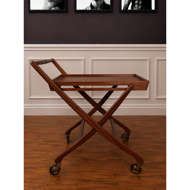 1970s Vintage Mid-Century Teak Folding Tea Bar Cart – Danish Scandinavian Modern For Sale - Image 5 of 17