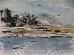 Pacific Theater War Beach Watercolor