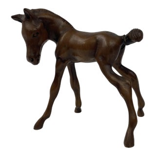 Vintage Grand Wood Mahogany 4.5" Carved Arabian Horse Colt Filly Foal 3d Equine Art For Sale