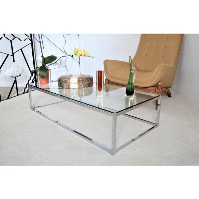 Milo Baughman Style Mid Century Modern Chrome & Glass ... This piece is a versatile size and can be used as a console or sofa table, or as a vanity, desk.