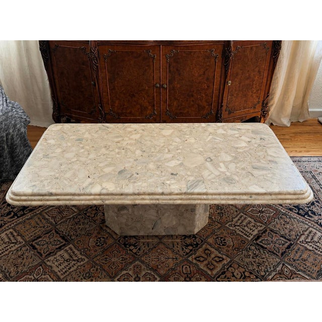 1980s Vintage Terrazzo Stone Coffee Table | Postmodern Pedestal Coffee Table For Sale - Image 5 of 5