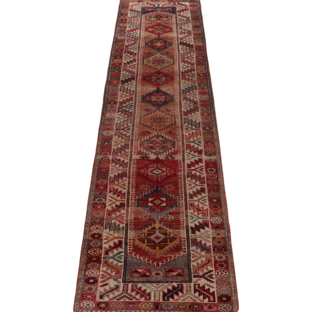 Tribal Vintage Turkish Tribal Runner in Red With Colorful Geometric Patterns For Sale - Image 3 of 7