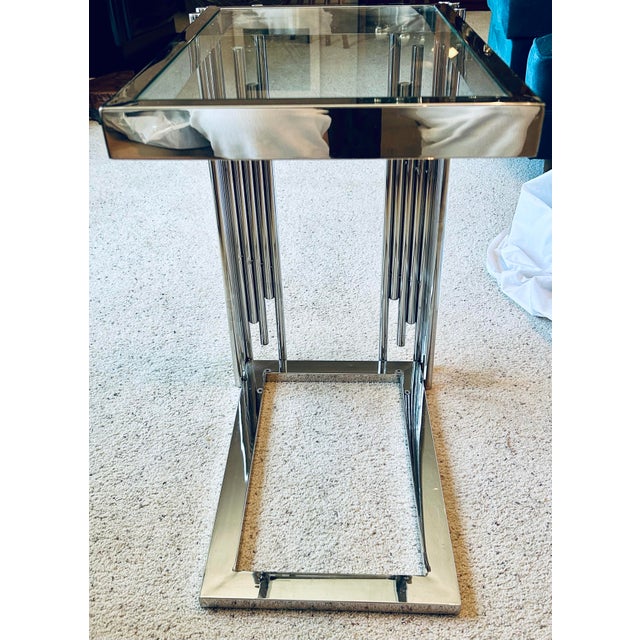 2020s Art Deco Chrome Side Tables, Pair For Sale - Image 5 of 7